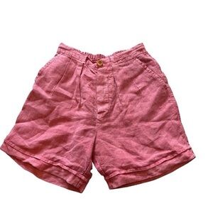 B Loose red pink Linen high rise Shorts